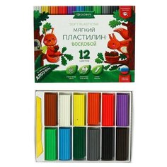 GLOBUS Пластилин мягкий восковой, 12 цветов 180 г GLOBUS, с экстрактом алоэ вера, со стеком Глобус