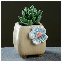 Кашпо керамическое "Куб с цветком" персиковое, 6*5см Take It Easy