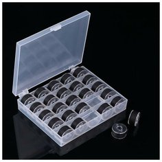 Набор шпулек с нитками в контейнере, d = 20 мм, 25 шт, цвет чёрный Арт Узор