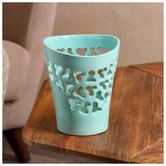 Кашпо "Орхидейница", резное, голубое, керамика, 17 см