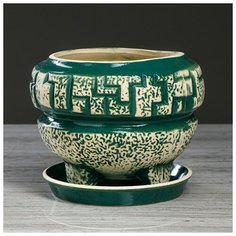 Цветочный горшок "Мозайка", зеленый, под шамот, керамика, 2 л