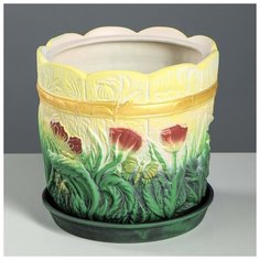 Цветочный горшок "Поляна", жёлто- зелёный, керамика, 6 л