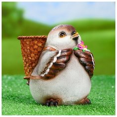 Фигурное кашпо "Воробей с корзинкой на спине" 16х12х15см Хорошие сувениры