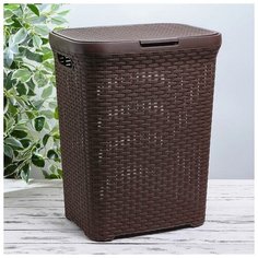Корзина для белья с крышкой «Ротанг», 60 л, 34×44×56 см, цвет коричневый Violet