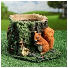 Кашпо фигурное "Пень с белочкой", 20 см Керамика ручной работы