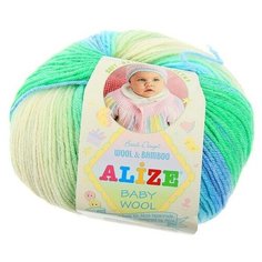 Пряжа Alize Baby Wool Batik, 40 % шерсть, 40 % акрил, 20 % бамбук, 50 г, 175 м, 4389 желтый/зеленый/голубой