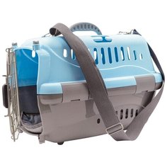 Zooexpress переноска для животных "Турне" Авиа с металлической дверцей (коврик+ремень), голубая, 48х32х32 см
