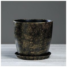 Цветочный горшок "Осень", под мрамор, чёрный, керамика, 5 л