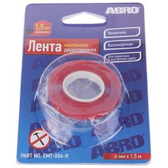 Скотч двухсторонний 6ммх1.51м монтажный ABRO ABRO EMT-006-R