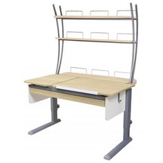 Стол детский Астек-Элара Твин-2 с ящиком и надстройкой 115x85 см береза/белый/серый