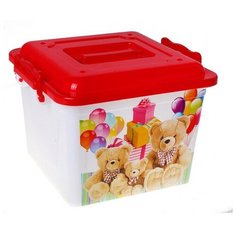Альтернатива Ящик для игрушек 8,5 л "Мишки" с крышкой, цвет красный Alternativa