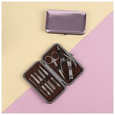 Набор маникюрный «Metallic», 8 предметов, цвет розовый Queen Fair