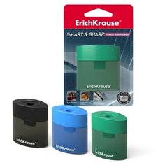 Точилка 1 отверстие Erich Krause SMART & SHARP, с контейнером, отверстие диаметром 8 мм, микс, блистер