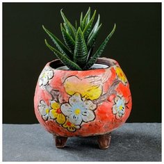 Кашпо фигурное "Цветы", красное, на ножках 7*7*8см Take It Easy