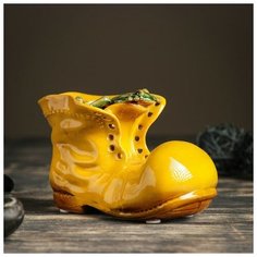 Кашпо керамическое "Ботинок с лягушкой желтый" 8*13*10 см Take It Easy