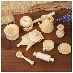Набор посуды для кукол, 11 предметов Деревянные игрушки