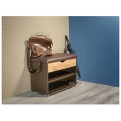 Тумба для обуви Лайт, 615х315х470, Венге/Дуб крафт золотой/Темно- коричневый кожзам Mobi