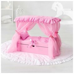 Игрушка детская: кроватка с царским балдахином, постельным бельем и выдвижным ящиком, цвет розовый Манюня