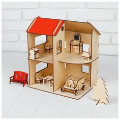 Домик фанера с машинкой и мебелью, 1- ый этаж: 12,5 см; 2- ой этаж: 17 см Большой слон