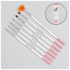 Набор кистей для наращивания и дизайна ногтей, 7 шт, 19 см, цвет белый/розовый Queen Fair