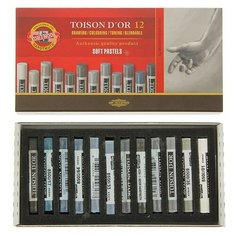 Пастель сухая художественная 12 цветов Soft Koh- I- Noor TOISON D`OR 8522, градация серого
