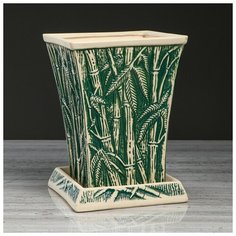 Цветочный горшок "Бамбук", зеленый, под шамот, керамика, 3 л