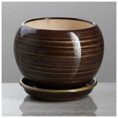 , Горшок для цветов "Шар", глянец, шоколадно- золотой, керамика, 1.4 л Oriana