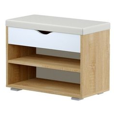 Тумба для обуви Лайт, 615х315х470, Дуб сонома/Белый премиум/Белый кожзам Mobi