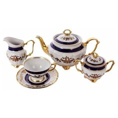 Чайный сервиз на 6 персон 15 предметов Epiag "Эпиаг /Золотые розочки /Лента кобальт" / 169485