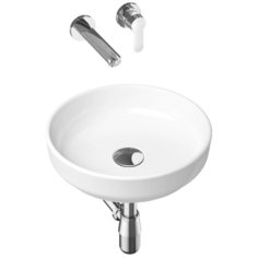 Комплект 4 в 1 Lavinia Boho Bathroom Sink Slim 21510179, накладная фарфоровая раковина 40 см, встраиваемый смеситель со скрытым механизмом, латунный сифон, донный клапан quick-clac