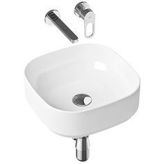 Комплект 4 в 1 Lavinia Boho Bathroom Sink Slim 21510163, накладная фарфоровая раковина 40 см, встраиваемый смеситель со скрытым механизмом, латунный сифон, донный клапан quick-clac