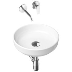 Комплект 4 в 1 Lavinia Boho Bathroom Sink Slim 21510139, накладная фарфоровая раковина 40 см, встраиваемый смеситель со скрытым механизмом, латунный сифон, донный клапан quick-clac