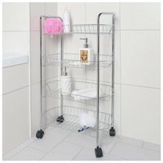 Этажерка напольная 4- х секционная, на колёсиках, 50×27×79 см, цвет хром Доляна