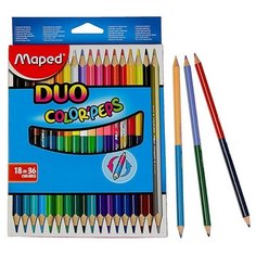 Карандаши трёхгранные двухсторонние, 36 цветов - 18 штук, Maped Color Peps, европодвес