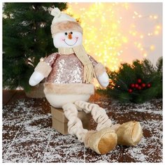 Мягкая игрушка "Снеговик в пайетках - длинные ножки" сидит 13*52 см Зимнее волшебство