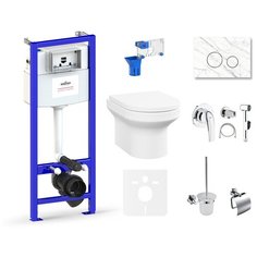 Комплект 10 в 1 Lavinia Boho Grance Hill Rimless 75110796, безободковый унитаз, сиденье микролифт, инсталляция, крепление, клавиша смыва, шумоизоляция, диспенсер, ершик, смеситель с гигиеническим душем, держатель туалетной бумаги