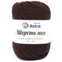 Пряжа Astra Premium Шерсть яка (Yak wool) 100гр 120м (+/-5%) (25% шерсть яка, 50% шерсть, 25% фибра) (11 горький шоколад), 2 шт