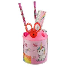 Набор настольный детский «Единорог» (подставка + 2 карандаша + линейка + точилка + ластик + блокнот 8 листов + ножницы) Calligrata