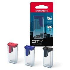 Точилка 1 отверстие Erich Krause CITY, с контейнером, отверстие диаметром 8 мм, микс, в блистере