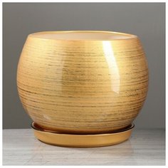 Горшок для цветов "Шар", глянец, чёрно- золотой, керамика, 9 л Oriana