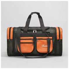 Сумка спортивная, отдел на молнии, с увеличением, 5 наружных карманов, длинный ремень, цвет хаки/оранжевый Amen.