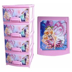 Комод пластмассовый Декор "Фея" розовый/белый, 4 ящика РОССПЛАСТ