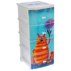 Комод пластмассовый Декор" Кот", 4 ящика, белый РОССПЛАСТ