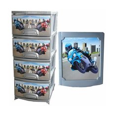 Комод Декор "Мотокросс" 4 ящика, серебристый РОССПЛАСТ