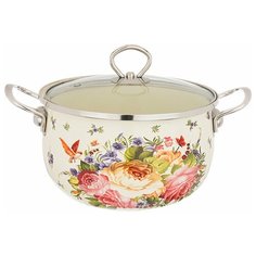 Кастрюля эмалированная со стеклянной крышкой, 2,3л, Agness (140906)