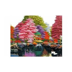 Алмазная раскраска по номерам "Уютная беседка у озера", 40х50 см (с подрамником) Рыжий кот