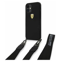 Ferrari для iPhone 12 mini (5.4) чехол On- track Liquid silicone Strap & metal logo Hard Black