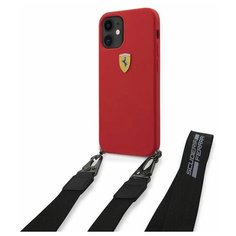 Ferrari для iPhone 12 mini (5.4) чехол On- track Liquid silicone Strap & metal logo Hard Red