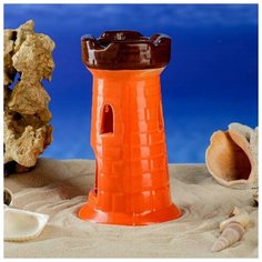 Декорация для аквариума Керамика ручной работы "Башня одинарная №81", оранжевая