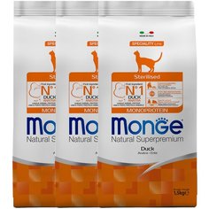 Сухой корм для стерилизованных кошек Monge Natural Superpremium Monoprotein, с уткой 3 шт. х 1.5 кг